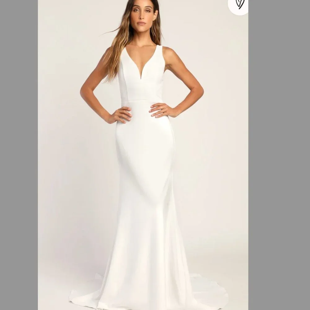 Lulu's Long-Lasting Love Ivory Lace V-Neck Mermaid Dress - Picture 2 of 15